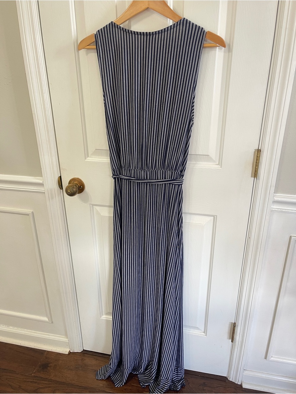 Soma Navy & White Striped Sleeveless Size Large Maxi Dress Faux wrap Nautical - Picture 5 of 11